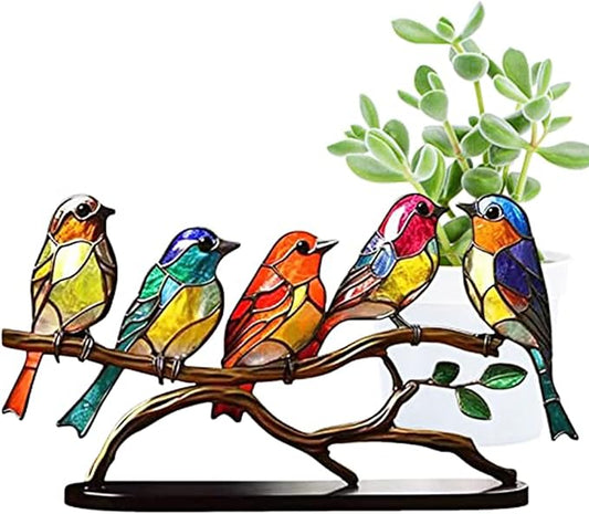 5 Birds on a Branch, Metal Desktop Decorations, Home Bird Decorations for Office, Window, Aviary, Garden, Gifts for Bird Lovers, Boxed Set.-PawvioPets