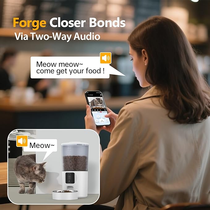 Automatic Cat Feeder with 1080P Camera, Two-Way Audio, APP Timed Auto Control Meals, 6L Dry Food Dispenser, 2.4G / 5G WiFi-PawvioPets