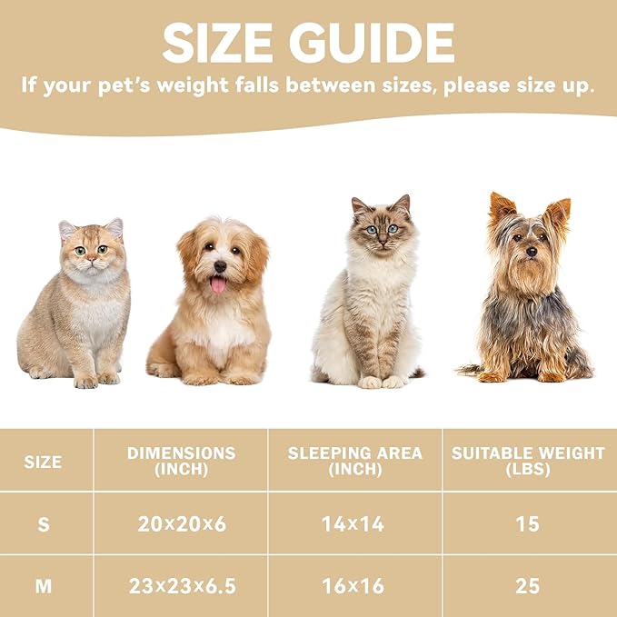 Cat Bed, 20In Dog Beds for Small Dogs, Calming Cat & Dog Beds for Indoor Pets, Pet Beds Comfortable Donut Round Ultra Soft (Camel, 23" L x 23" W x 6.5" Th)-PawvioPets