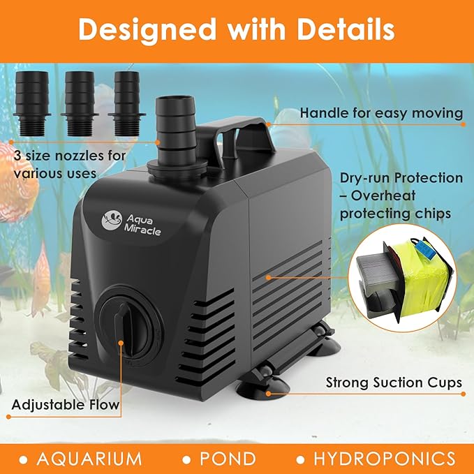 AquaMiracle Submersible Water Pump Aquarium Water Pump with Flow Control, Pond Pump Fountain Pump for Pond, Fountain, Waterfall, Statuary, Water feature, Hydroponics (550GPH, 35W)-PawvioPets