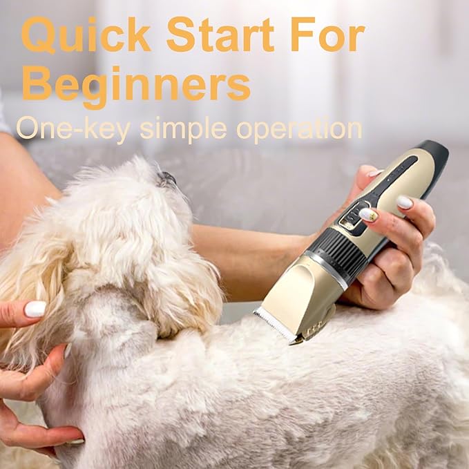 Dog Pet Grooming Kit Low Noise - Cordless Rechargeable Clippers for Dogs/Cats - Upgraded Accessory Version with Two Scissors and a Storage Bag (Gold)-PawvioPets