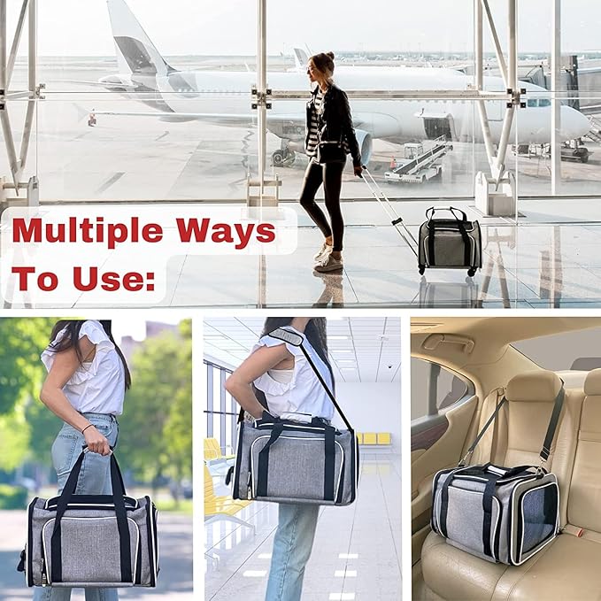 Airline Approved Expandable Premium Pet Carrier on Wheels- Two Sided Expandable Rolling Carrier- Designed for Dogs & Cats- Extra Spacious Soft Lined Carrier! - Light Blue-PawvioPets