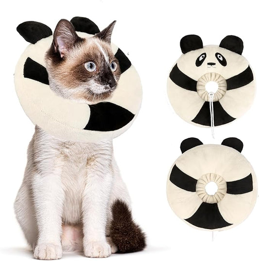 Adjustable Cat Collar Soft to Stop Licking After Surgery for Kitten, Alternative to Cone of Shame, Donut Cone for Cats, Pet Elizabethan Collar (Panda, Medium)-PawvioPets