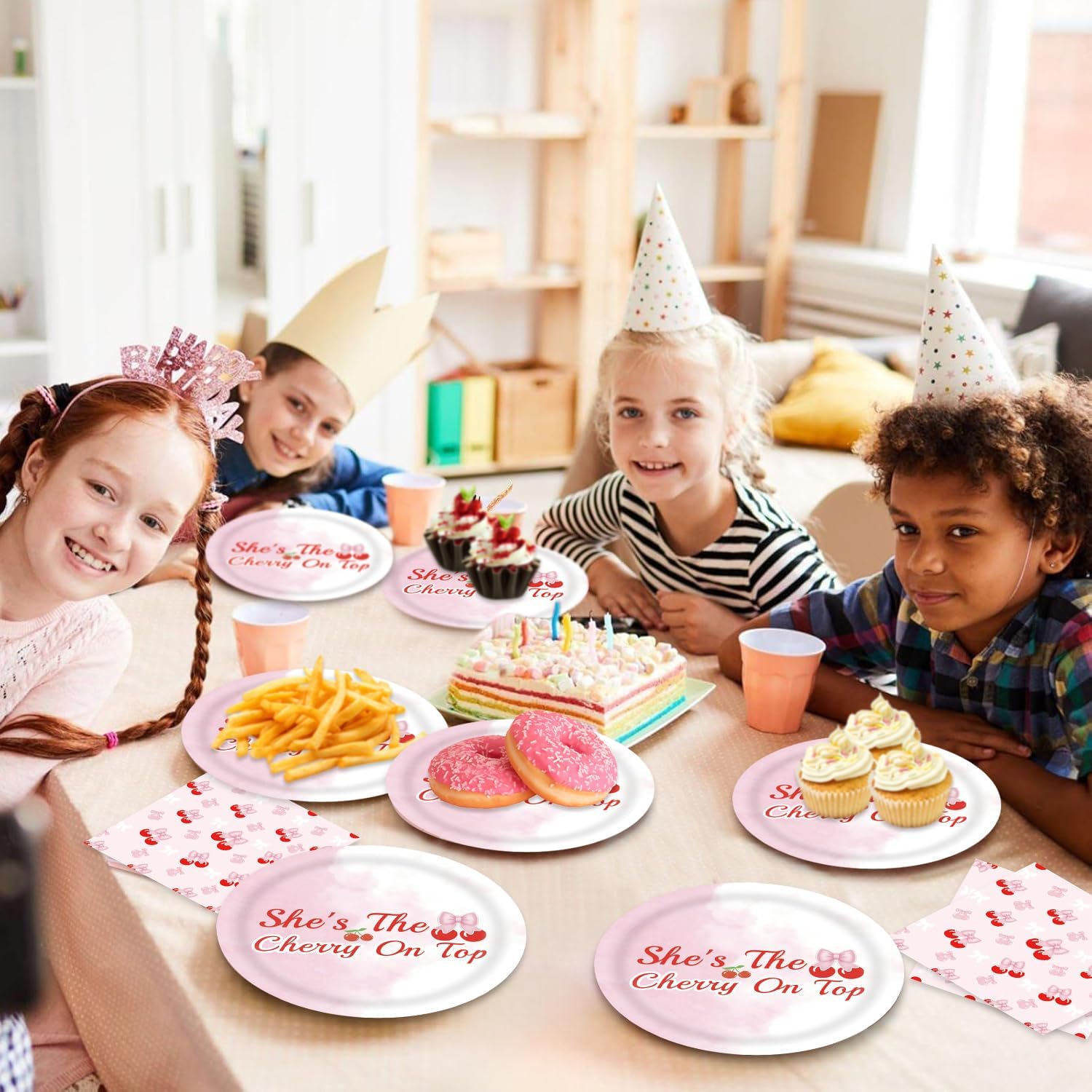 40pcs Cherry Birthday Decorations Bow Cherry Themed Plates and Napkins for Fruit Cherry Theme Birthday Baby Shower Table Decorations,for 20 Guests