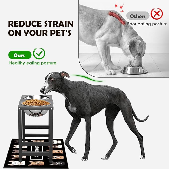 Elevated Dog Bowls for Large Extral Large Breed, Raised Bowl Stand with 2 Stainless Steel Bowls (101oz) and Spill-Proof Mat, 17" Tall Dog Feeder for Extra Large Breeds-PawvioPets