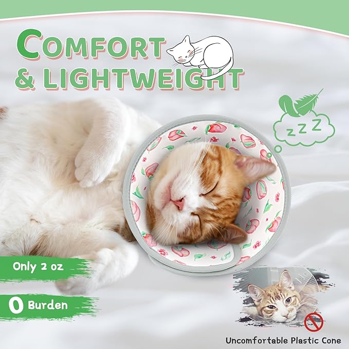 Cat Cone Collar Soft to Stop Licking, Adjustable, Foldable Lightweight Kitten Cones After Surgery Recovery for Cats & Kittens, Cat Cone Alternative (PinkWhite, M)-PawvioPets