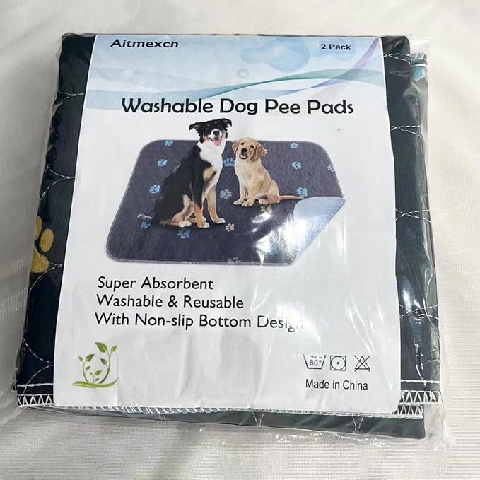 Aitmexcn Washable Puppy Dog Pee Pad, 2PCS 100% Waterproof Whelping Training Mat for Puppy/Senior Dog, Fast Drying Reusable Puppy Pads for Indoor, Outdoor and Car Travel- 32'' x 36''-PawvioPets