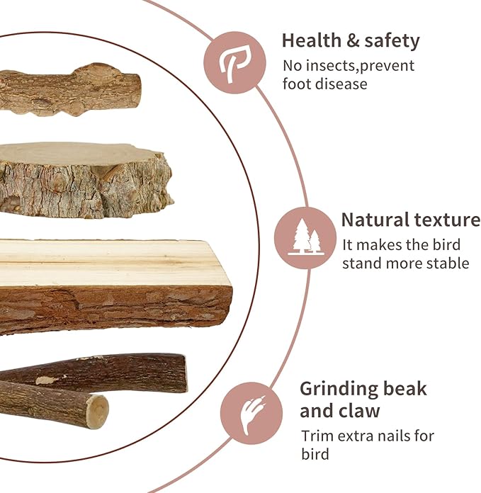 Bird Perches, 6pcs Natural Wood Birds Stand Branch, Bird Perch Chewing Stick Cage Accessories Parrot Climbing Standing Branches Paw Grinding Fork Sets for Parakeet Lovebirds Cockatiels-PawvioPets