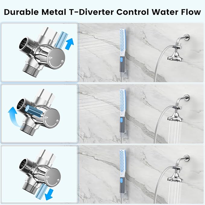 Dog Shower Attachment, Dog Washing Hose Attachment with Metal T-Diverter, Dog Bathing Supplies with 3 Spray Modes & One-Button ON/OFF Indoor and Outdoor Sprayer 8-Foot Hose-PawvioPets