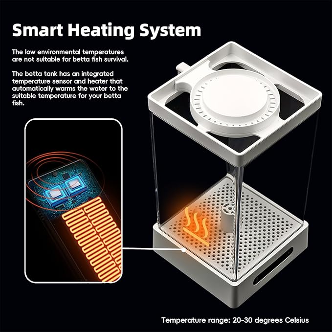 Betta Fish Tank, Smart Automatic Heating, Easy Water Change Valve, and Energy-Efficient LED Lighting - Perfect for Office, Home, and Bedrooms-PawvioPets