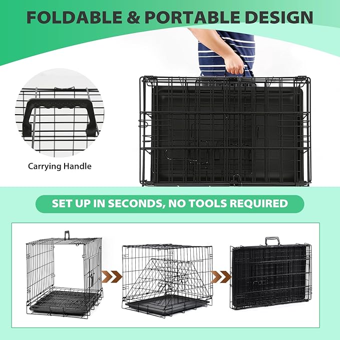 BestPet | Dog Crate | 18" | Black | Foldable Metal Kennel with Double Doors, Secure Slide-Bolt Latches, Leakproof Tray | Portable Dog Cage for Small Breeds | for Travel, Indoor & Outdoor Use-PawvioPets