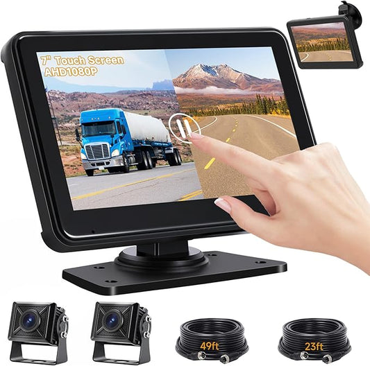7'' HD1080P Wired Backup Camera System with Touch Screen Monitor, 2 Wired Rear View Cameras, Colorful Night Vision& IP68 Rated &10G Vibration, Backup Camera for Trucks/RVs/Trailers/Skid Steer-PawvioPets