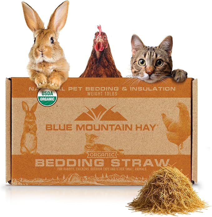Blue Mountain Hay | Organic Bedding Straw (10 lb) | Natural Pet Bedding & Insulation for Rabbits, Guinea Pigs, Goats, Chickens, Stray & Feral Cats, and Small Animal Shelters-PawvioPets