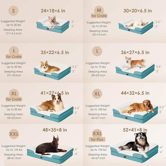 EHEYCIGA Orthopedic Dog Beds for Extra Large Dogs, Waterproof Memory Foam XXL Dog Bed with Sides, Non-Slip Bottom and Egg-Crate Foam Big Pet Couch Bed with Washable Removable Cover, Turquoise Blue-PawvioPets