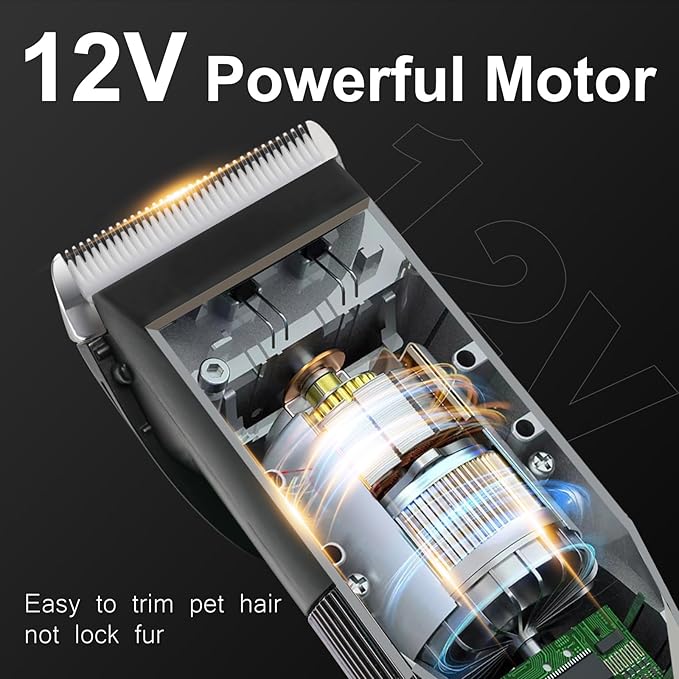 Dog Clippers for Grooming, 12V Professional Dog Clippers，Heavy Dutt Corded Pet Hair Trimmer Pet Trimmer for Thick Hair with Guard Combs Brush-PawvioPets