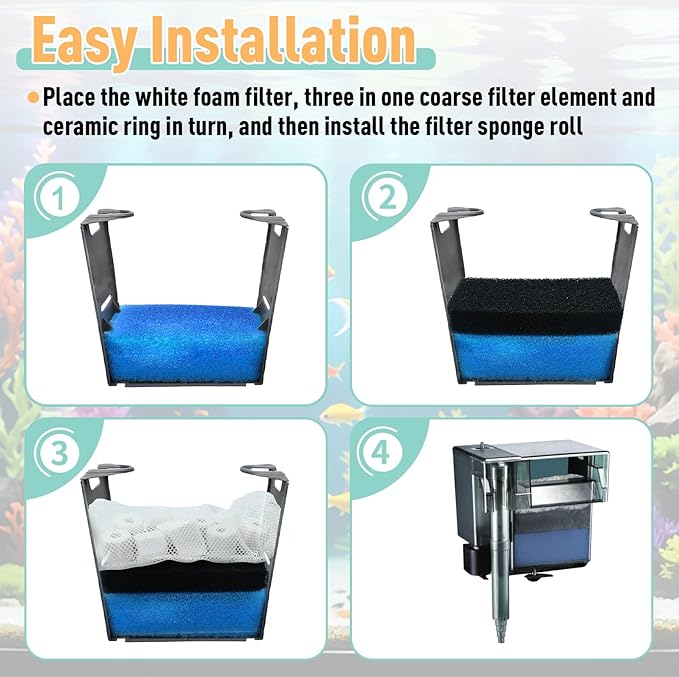6 Sets of Upgraded Three-Stage Filtration Fish Tank Filter, Fit for AquaClear 50 Powerful Filters, Fish Tank Filter Replacement and Maintenance Kits for 20- to 50-Gallon Aquariums-PawvioPets