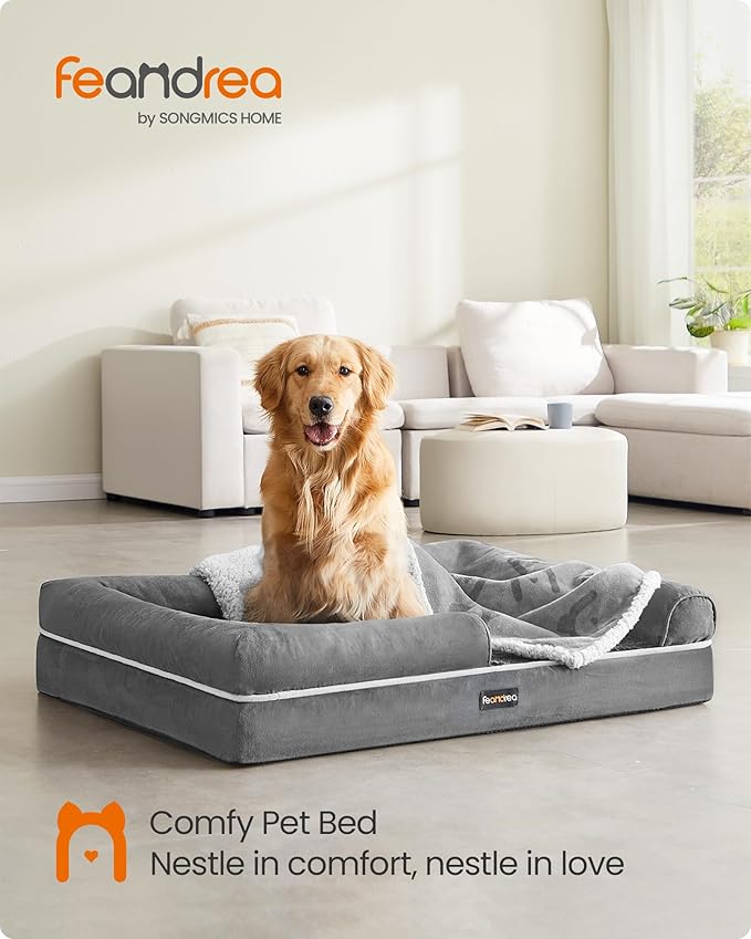 Feandrea Orthopedic Dog Bed, Large Dog Bed Waterproof, Removable Washable Cover Sofa with Non-Slip Bottom, Raised Edges, 36 x 28 x 8 Inches, Light Gray UPGW067G02-PawvioPets