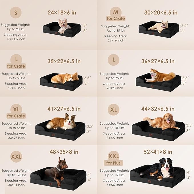 EHEYCIGA Orthopedic Dog Beds for Large Dogs, Waterproof Memory Foam Large Pet Bed with Sides, Non-Slip Bottom and Egg-Crate Foam Dog Couch Bed with Washable Removable Cover, Black-PawvioPets