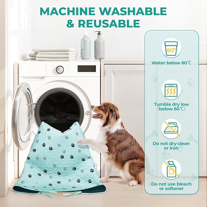 Fostanfly Washable Pee Pads for Dogs, 2 Pack Large 54"x54" Ultra-Absorbent and Leak-Proof Non-Slip Reusable Potty Training Pads for Dogs, Cats, Puppy, Potty of Add 8 Lanyards, Green-PawvioPets