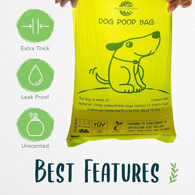 60 Count Compostable Dog Poop Bags, Extra Thick, Leak Proof, Unscented, Eco-Friendly, 9 x 13 Inches-PawvioPets