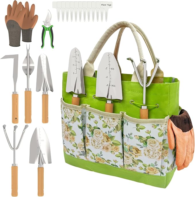 20-Piece Gardening Tools with Fashion and Durable Storage Bag - Heavy Duty Garden Tools Stainless Steel Rust-Proof Ergonomic Garden Tool Set - Ideal Gifts for Women and Men - Portable Gardening Kit-PawvioPets