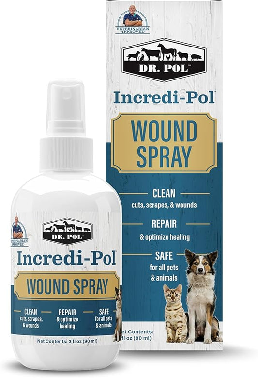 Dr. Pol Incredi-Pol Wound Spray for Dogs, Cats, Horses, and All Animals - Dog Wound Care to Clean Cuts, Scrapes, Hot Spots, and More - Repair Skin and Promote Healing - 3 Fluid Ounces-PawvioPets