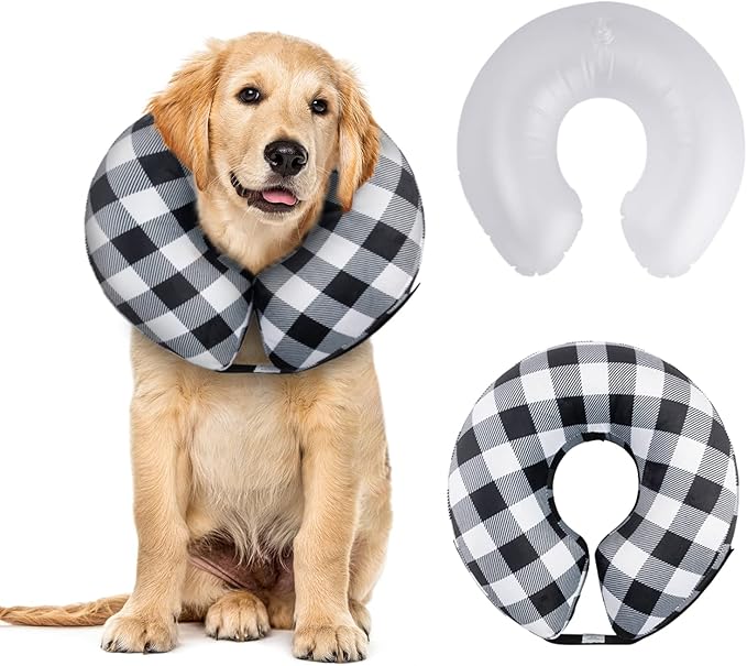 CuteBone Inflatable Dog Neck Donut with Removable Soft Fleece Covers for Small/Medium/Large Dogs and Cats After Surgery GWB03XL-PawvioPets