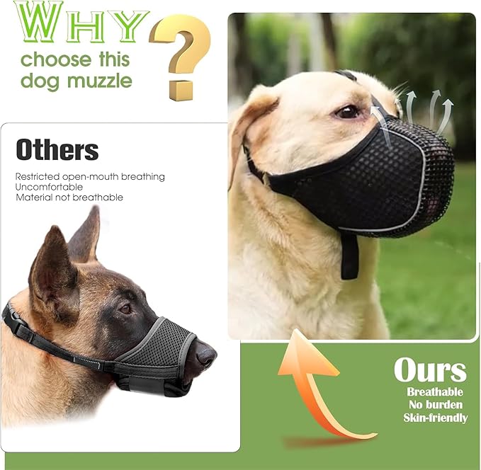 Dog Muzzle, Mesh Soft Muzzle for Small Medium Large Sized Dogs, Breathable Adjustable Puppy Muzzles for Scavenging Biting Licking and Chewing, Allows Panting and Drinking(Reflective Mesh, XXL)-PawvioPets