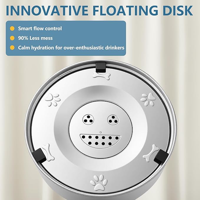 Dog Water Bowl No Spill,3L/101oz Large Spill Proof Water Bowl for Dogs, Stainless Steel Slobber Stopper Slow Drinking Dog Bowl Anti Splash Pet Water Dispenser for Messy Drinkers-PawvioPets