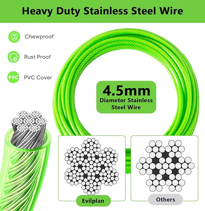 Dog Tie Out Cable 30FT-500Lbs,Heavy Duty Dog Leads Line for Yard with Swivel Hook,Medium Large Dogs Leash&Chains for Outside,Rust Chew Proof Dogs Run Cable for Outdoor Camping (Green, 30FT)-PawvioPets