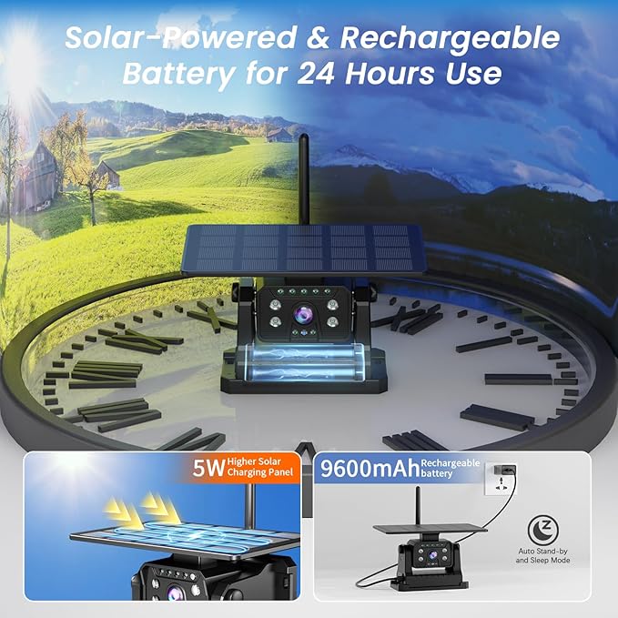 Dual Magnetic Solar Wireless Backup Camera for RV Truck Trailer – 7" 1080P Monitor with Recording, 1-Min Install, No Delay, Wide View, IR Night Vision, 4 Channels, Auto-Sleep Rechargeable-PawvioPets