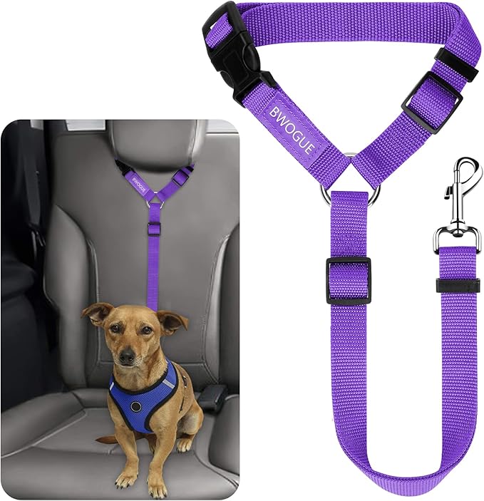 BWOGUE Pet Dog Cat Seat Belts, Car Headrest Restraint Adjustable Safety Leads Vehicle Seatbelt Harness (1 Pack)-PawvioPets