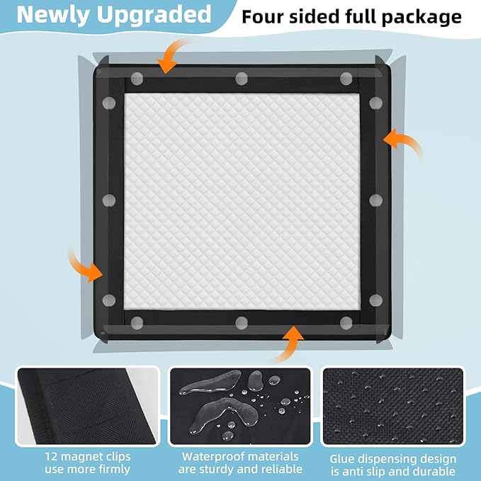 Dog Pee Pad Holder, Puppy Pad Holder, Oxford Cloth Material Soft & Durable, 12 Magnetic Clips, Fits 22" x 22" Pad, Black-PawvioPets