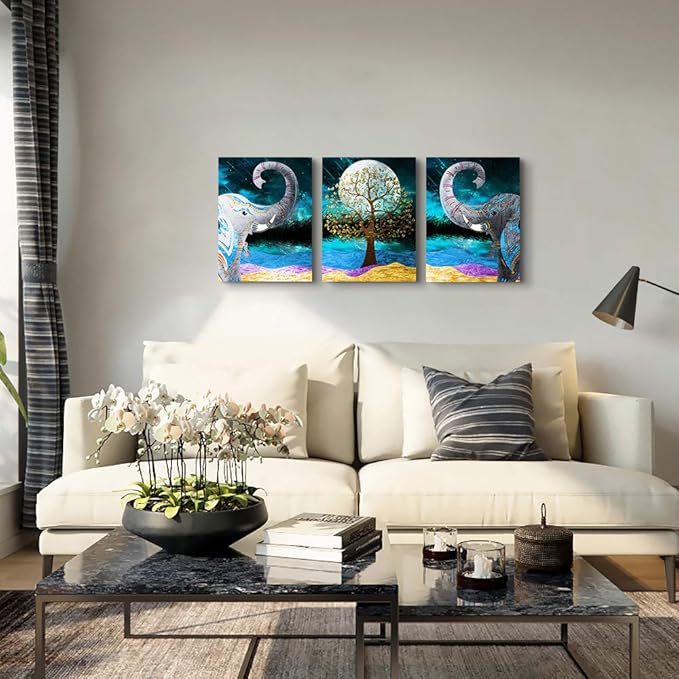 Canvas Wall Art for Living Room ,farmhouse bathroom Wall decor blue abstract Animal landscape painting,modern family kitchen Bedroom Decoration elephant Canvas art pictures Artwork for home walls-PawvioPets