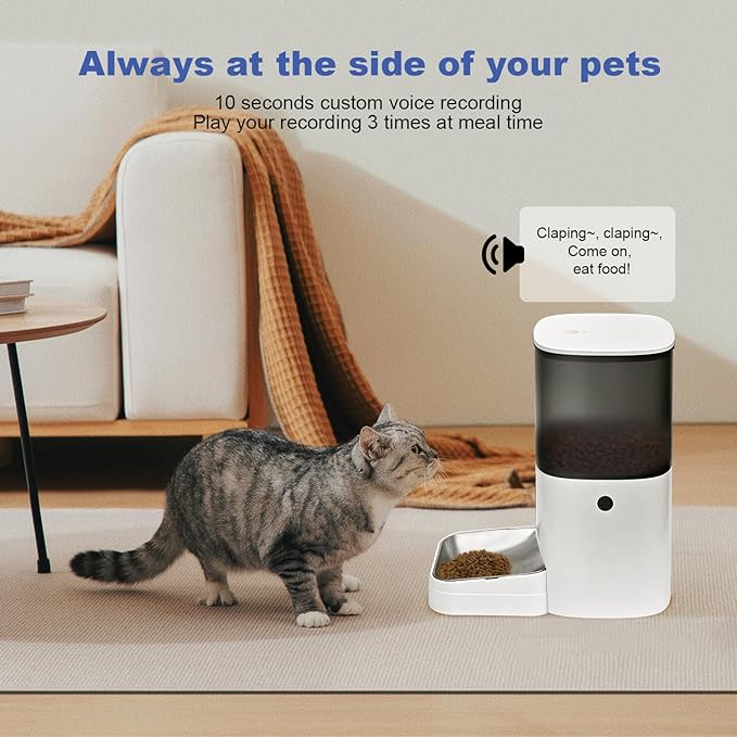 Automatic Cat Feeder, 6L Cat Food Dispenser with 10s Voice Recorder, Pet Feeder up to 8 Meals per Day, Timed Feeder with Dry Food Sealed Ring (Jade White, 6L)-PawvioPets