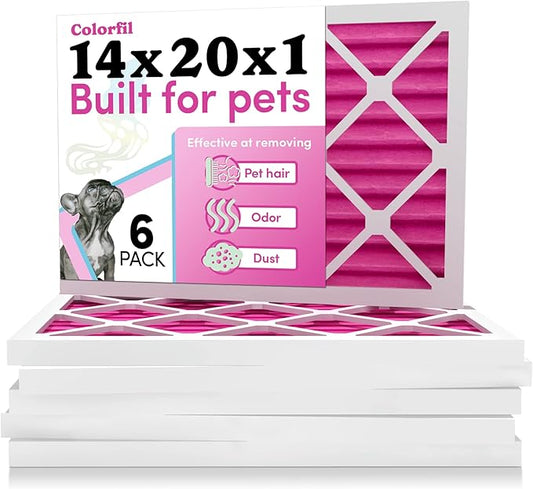 Colorfil 14x20x1 Air Filter (6-Pack) | Made in the USA | Color Changing | Remove Cat and Dog Odor | MERV 8 for Pet Hair Dander and Dust | 13.5"x19.5"x0.75" Exact Size-PawvioPets