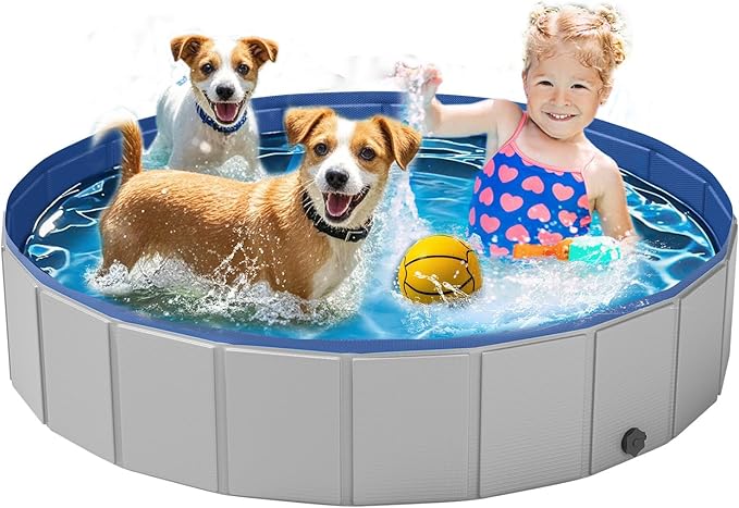 Dog Pool for Large Dogs, Foldable Plastic Pool for Dogs Slip-Resistant (XL - 63'' x 12'')-PawvioPets