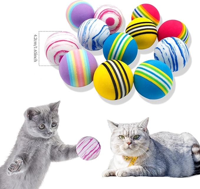BLMHTWO 12PCS Rainbow Cat Toys, EVA Foam Balls 1.65inch Lightweight Colorful Interactive Pet Balls for Cats, Kittens, Puppy (6 Colors)-PawvioPets