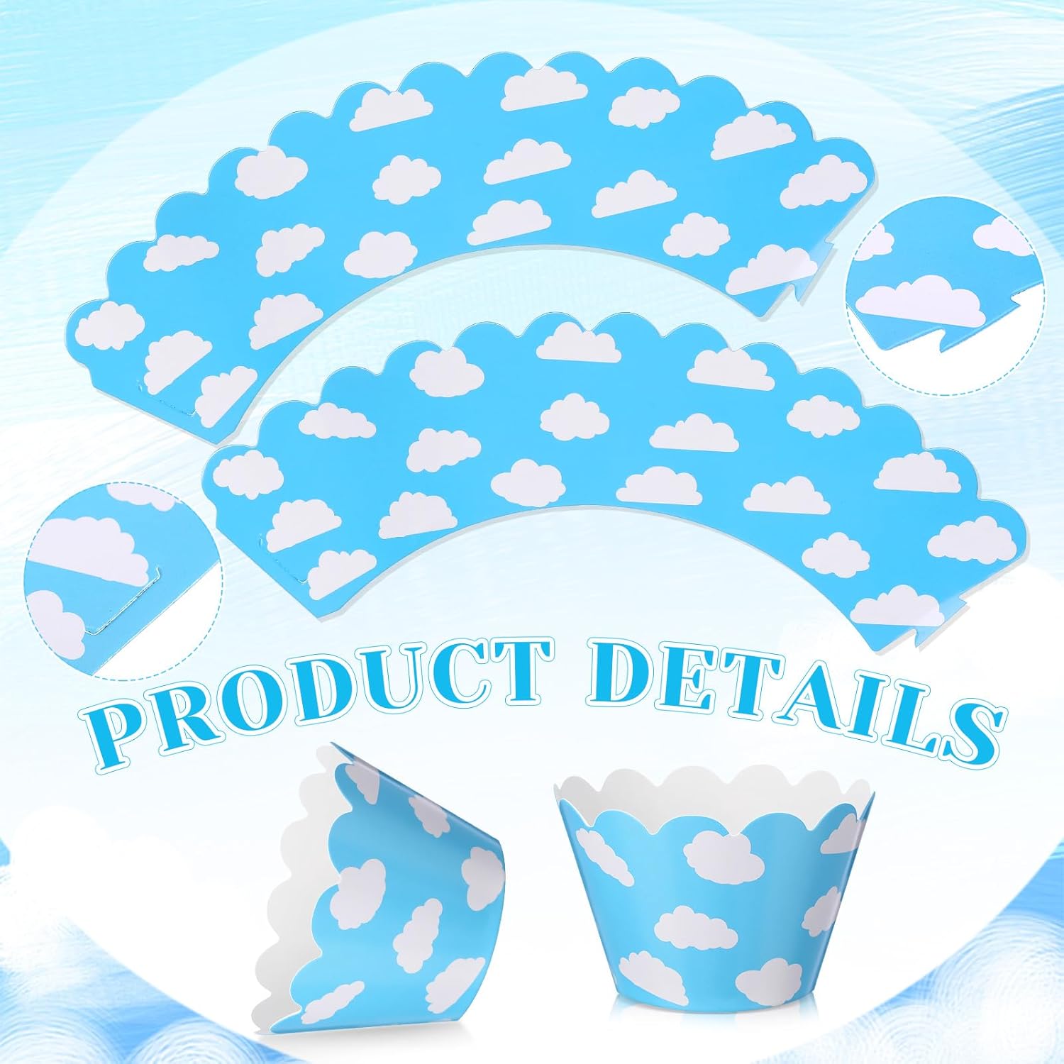 Domensi 100 Pcs Sky Clouds Blue Party Cupcake Wrappers Cloud Cupcake Liners Baking Cups Baking Liners for Spring Summer Wedding Bridal Baby Shower Birthday Party Supplies Dessert Decoration