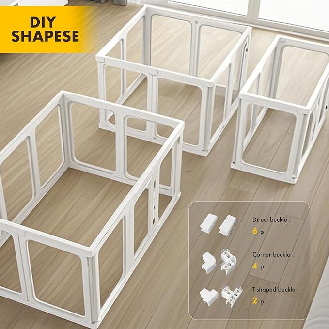 Acrylic Dog Playpen-Clear Dog Play Pen Indoor for Puppy-24”H 10Panels Transparent Pet Fence for Small Animals Rabbit Cat Ferret Whelping Crate Enclosure Cage Kennel with Easy Assembly-PawvioPets