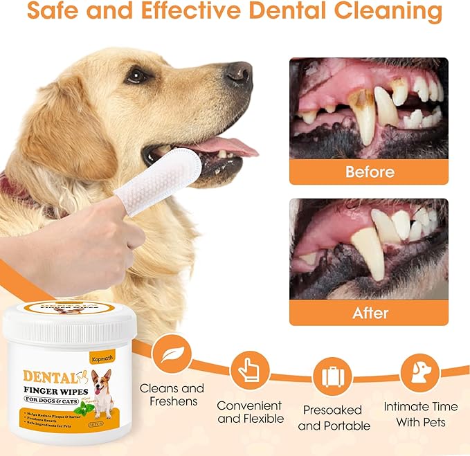 Dog Teeth Cleaning Wipes, Wider Dog Dental Wipes for Teeth, Reduce Plaque & Tartar, Freshen Breath,Safe& Natural Pet Dental Finger Wipes for Dogs Cat, Dog Tooth Wipes Finger,50 Ct, Mint Flavor-PawvioPets