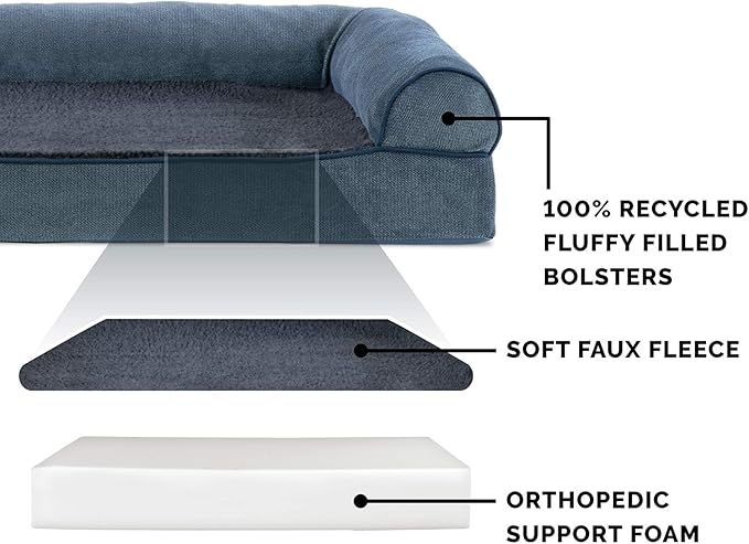 Furhaven Orthopedic Dog Bed for Large Dogs w/ Removable Bolsters & Washable Cover, For Dogs Up to 125 lbs - Sherpa & Chenille Sofa - Orion Blue, Jumbo Plus/XXL-PawvioPets