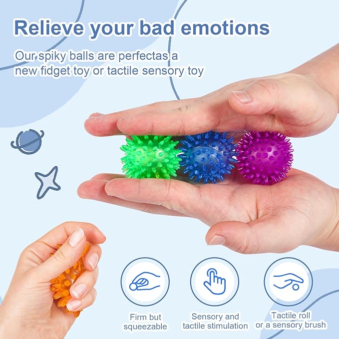 18pcs Fidget Spiky Ball Toys Stress Relief Sensory Toy for Kids Adults Toddlers, Squishy Squeeze Ball for Party Favors, Pinata Fillers, Goodie Bag Stuffers-PawvioPets