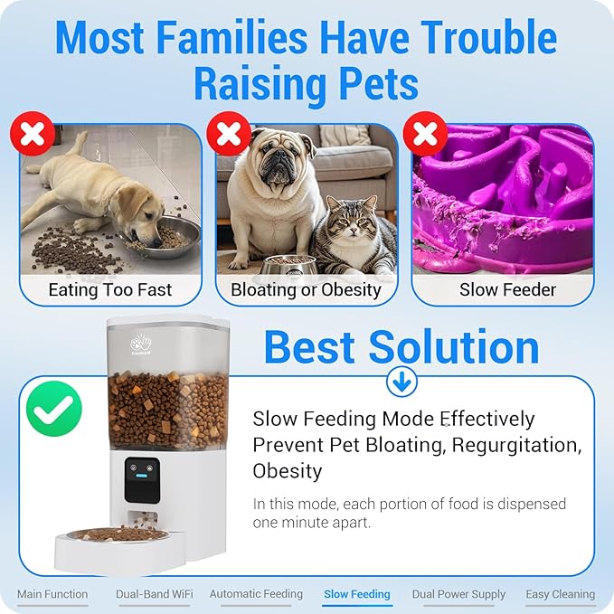 Automatic Cat Feeder with Slow Feed: 5G WiFi Automatic Dog Feeder with APP Control, 7L Auto Cat Food Dispenser with Alexa for Multiple Pets, Detachable for Easy Cleaning - 29 Cup-PawvioPets