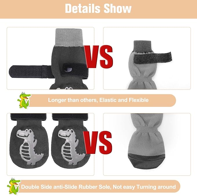 BEAUTYZOO Anti-Slip Dog Socks,Dog Shoes for Hot/Cold Pavement,Paw Protectors with Grips 3 Pairs for Puppy Small Medium Large Senior Old Dogs,Dog Socks to Prevent Licking and Hardwood Floor Protection-PawvioPets