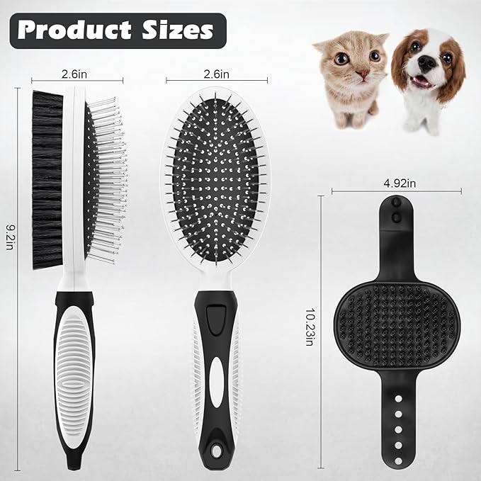 2PCS Pet Grooming Tools - Double-Sided Brush for Shedding and Bathing, Suitable for Short/Long Haired Dogs Cats and Horses, Deshedding Dog Brush, Mane & Tail Combs for Horses - Pet Supplies (White)-PawvioPets