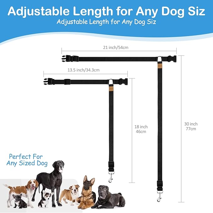 3 Pack Dog Seat Belt for Car, Car Headrest Restraint Adjustable Nylon Fabric, Dog Restraints Vehicle Seatbelts Harness (Black & Red & Purple)-PawvioPets