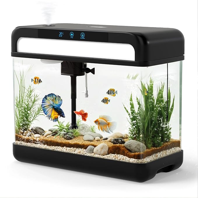 Fish Tank Aquarium 3 Gallon, Smart Aquarium Kits - Silent Water Pump,Self Cleaning System,7 Color Lights,Temperature Display, Aromatherapy, Advanced Filtration-PawvioPets