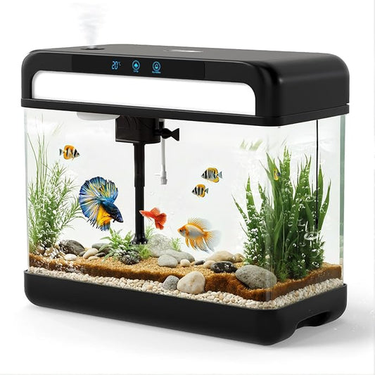 Fish Tank Aquarium 3 Gallon, Smart Aquarium Kits - Silent Water Pump,Self Cleaning System,7 Color Lights,Temperature Display, Aromatherapy, Advanced Filtration-PawvioPets