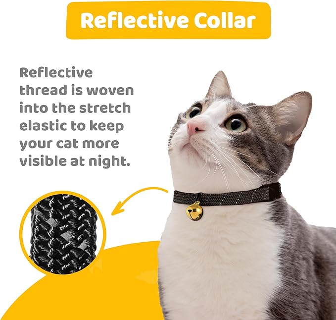 BirdsBeSafe® Break Away Cat Collar with Bell, Reflective Thread for Night Visibility, Comfortable Elastic Stretch Cat Collar to Protect Cat from Getting Stuck in The Garden.-PawvioPets